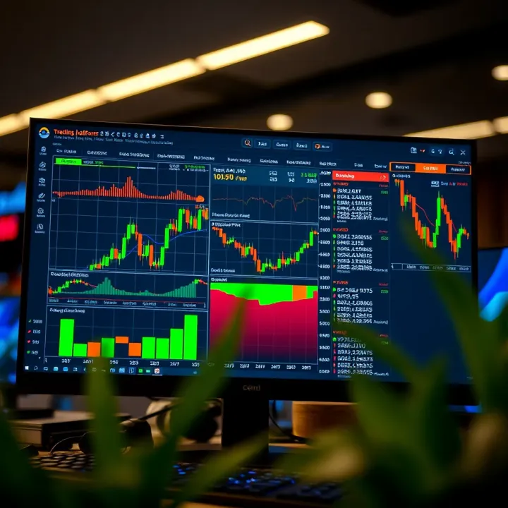 Dashboard of a trading platform showing various financial charts and indicators on a computer screen