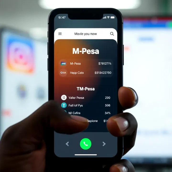 M-Pesa Interface Enabling Secure Financial Transactions Mobile phone displaying M-Pesa payment interface used for secure trading transactions