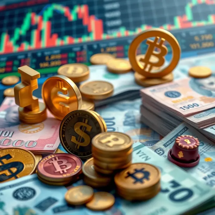 Collection of financial symbols and currency notes representing global forex market dynamics and wealth accumulation