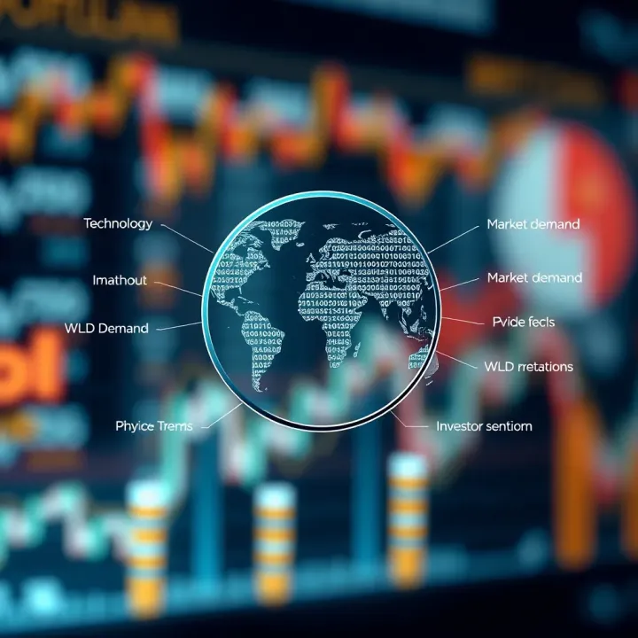 Key Factors Impacting Worldcoin Price Movements Illustration of key factors influencing Worldcoin value including technology, market demand, and investor sentiment