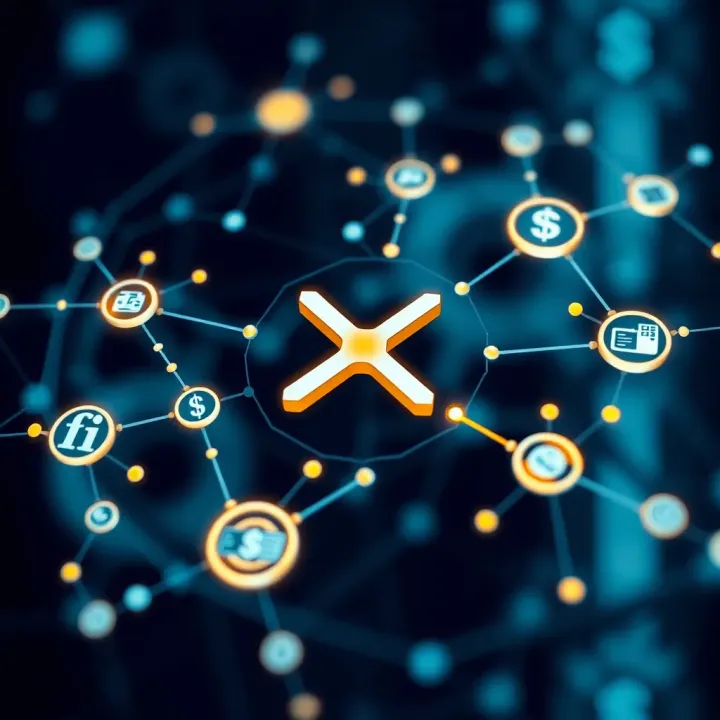 Illustration of blockchain technology network connecting various financial elements