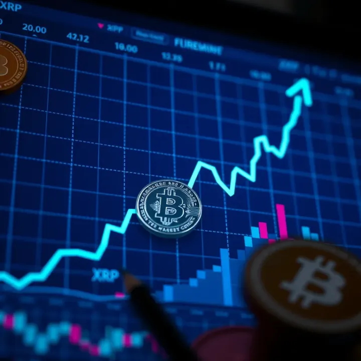 XRP Price Trend Forecast Graph showing upward trend of XRP price with digital currency symbols